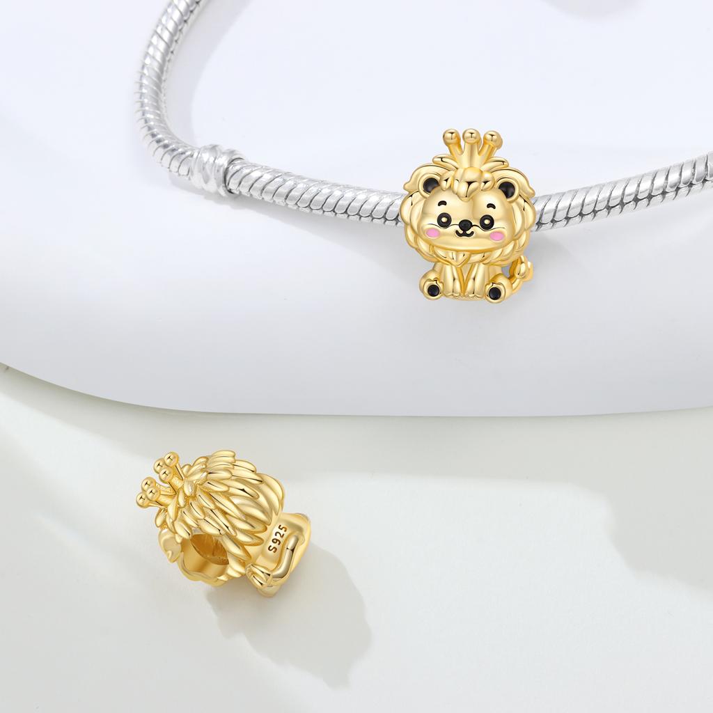 Orstarry S925 Silver Charm Cute Animal Lion Tiger Leopard Pendant Gold-plated For Bracelet DIY Jewelry Making Gift