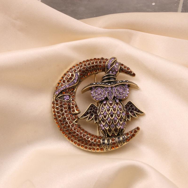 

Полностью Кристальный Женский Мужской Модный Изысканный Брошь-Значок Сова Луна Роскошный Винтажный Дворцовый Дизайн Животное Стразы Булавки Аксессуары