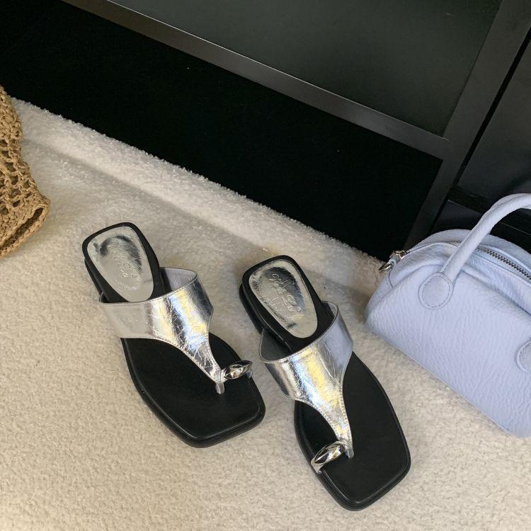 Wedge Heel Slippers Pinch Sandals Women's Shoes Summer Wear Beach Shoes Silver Sandals Roman Shoes Women's Shoes