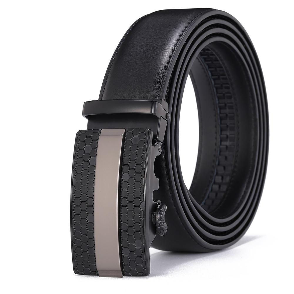 

Cowskin Metal Automatic Buckle Belt Adjustable Men s Business Belt Classic Leather Waist Belt Male 115 cm-Style B Coffee