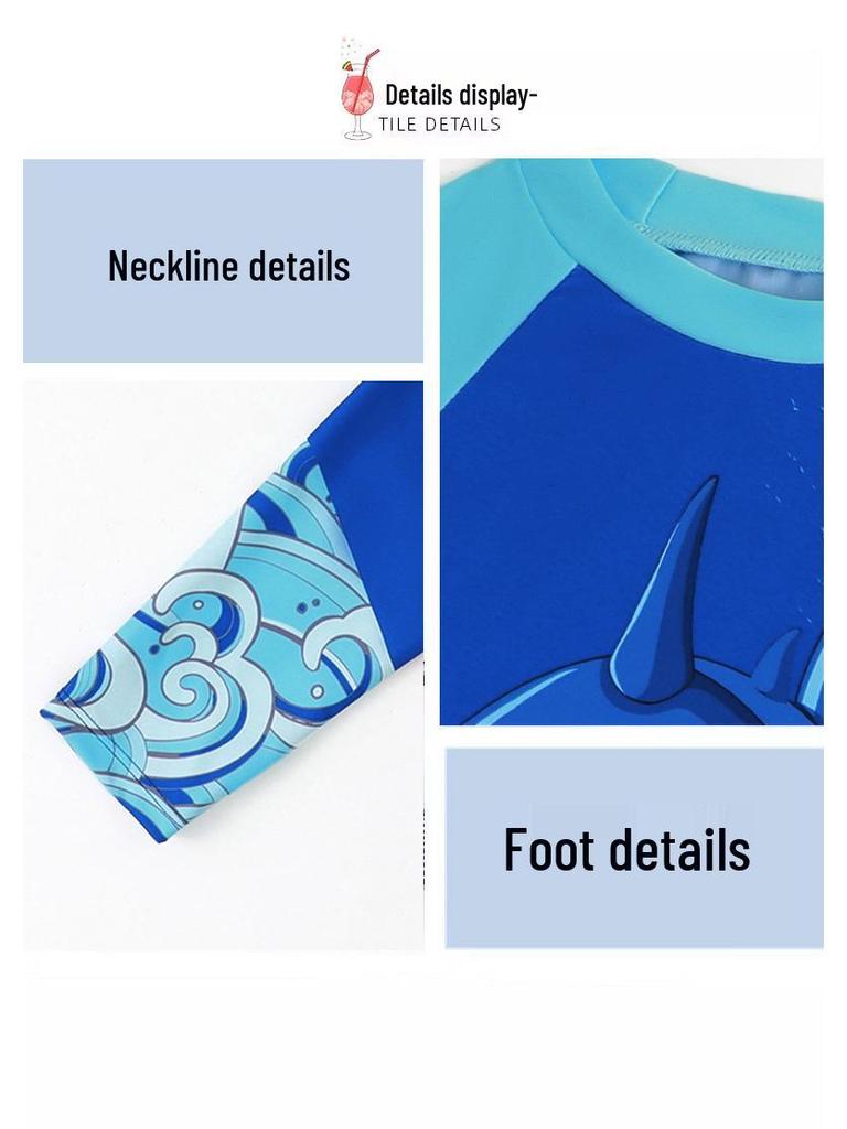 Traje de baño de dos piezas de manga larga con estampado de tiburones para niño - Estilo 2025