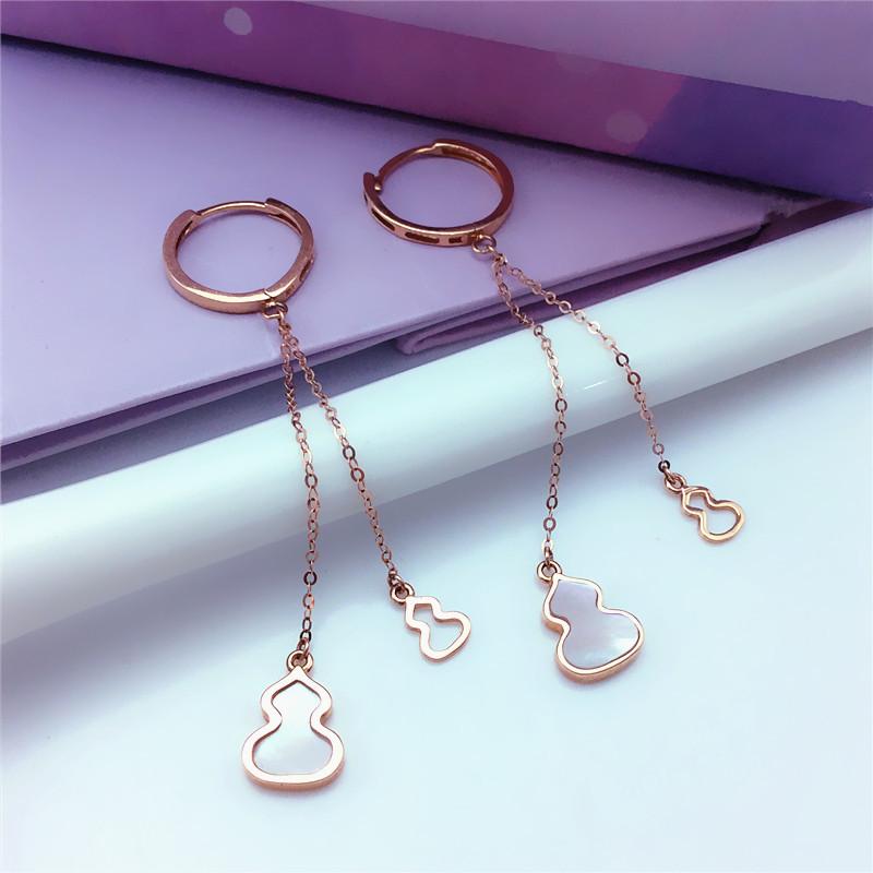 Exquisite Russian Purple Gold Gourd Long Earrings Simple Rose Gold Plated Fulu Hollow Earrings Fringed Jewelry (rose gold plated pair)
