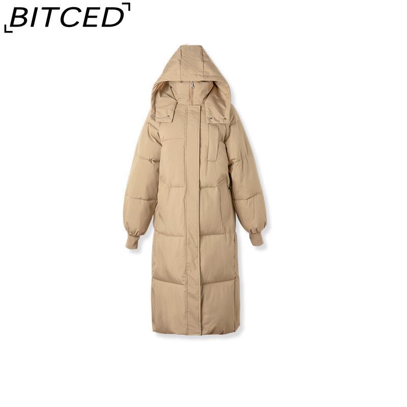 BITCED Women's Long Winter Coat - Knee-Length, Loose-Fit Down Jacket, Thickened Cotton-Padded Coat