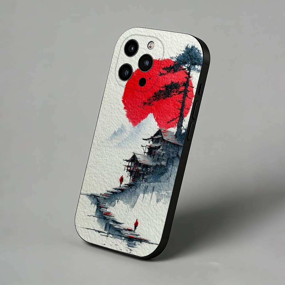 Ink Wash Landscape Phone Case for iPhone 17 Air 16 Pro Max 16e 15 Plus 14 13 Mini 12 11  Back Cover
