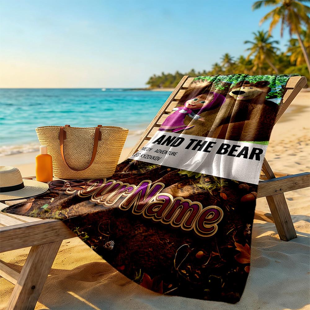 Masha Bear Personalized Text Beach Towel High Absorbency & Quick-Dry Perfect for Traveling Yoga Camping and Swimming