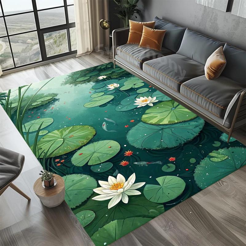 

Serene 2D Lotus Pond Rectangular Area Rug for Bedroom Living Room Office Non Slip Washable Floor Mat Home Decorative Soft Carpet 40X60CM