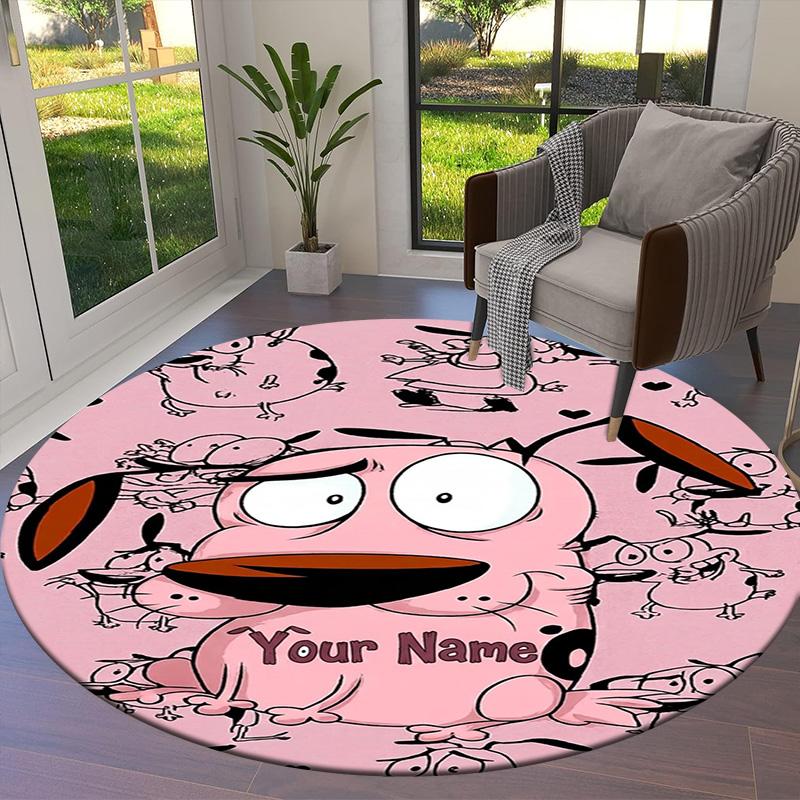 Pink Bunny Galaxy Custom Name Round Area Rug Carpet Rug For Living Room Bedroom Sofa Playroom Decor Nonslip Floor Mat