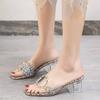 2025 summer new fashion simple versatile fairy cool slippers Internet celebrity word with slippers female medium heel thick heel