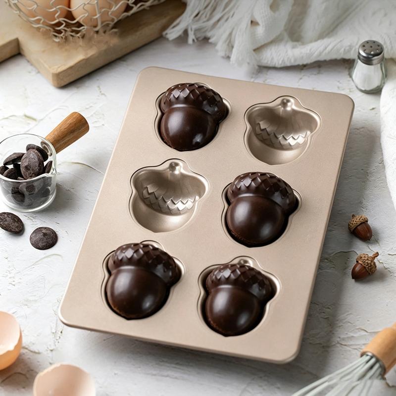 1 Stück Küchenzubehör 6 Mulden Eichelförmige Kuchenbackform Backblech Kohlenstoffstahl Küchenbackwerkzeug
