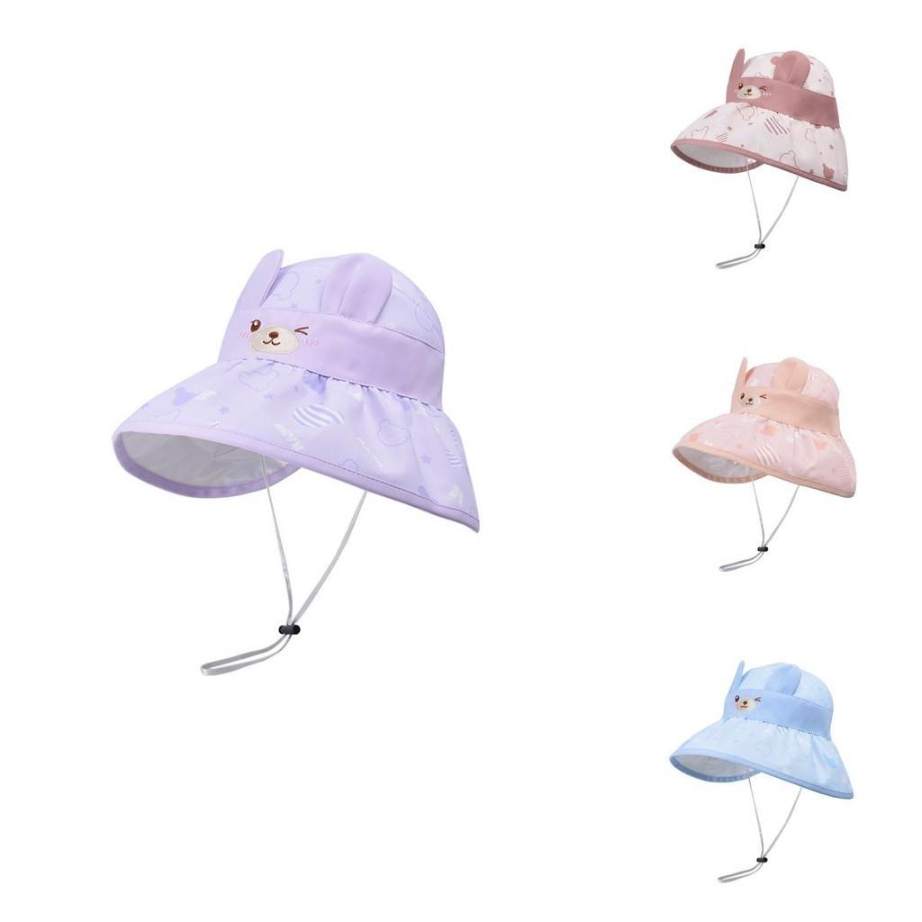 Lovely Cartoon Bear Kids Sun Cap With Wide Brim For Girls Summer Beach Hat