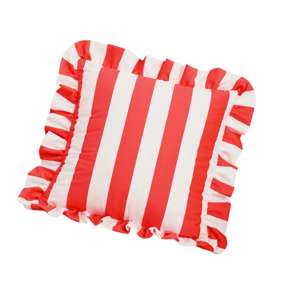 Decorative Ruffled Edge Cushion Case Soft Polyester Fabric Striped Pattern Home Accent Square Throw Pillow Cover
