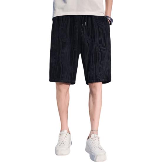 Men Shorts Elastic Waistband Drawstring Design Summer Athletic Pants with Pockets Quick Drying Loose Fit Fitness Short Pants M