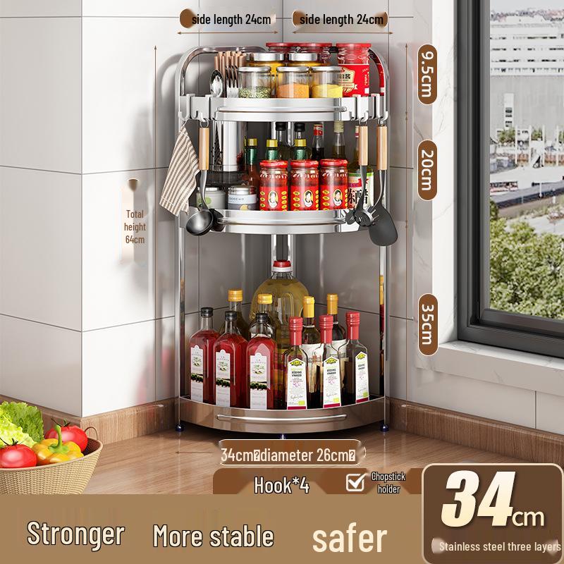Stainless Steel Kitchen Corner Shelf for Oil, Sauce, Vinegar & Spices - Triangle Storage Rack with Knife Holder.