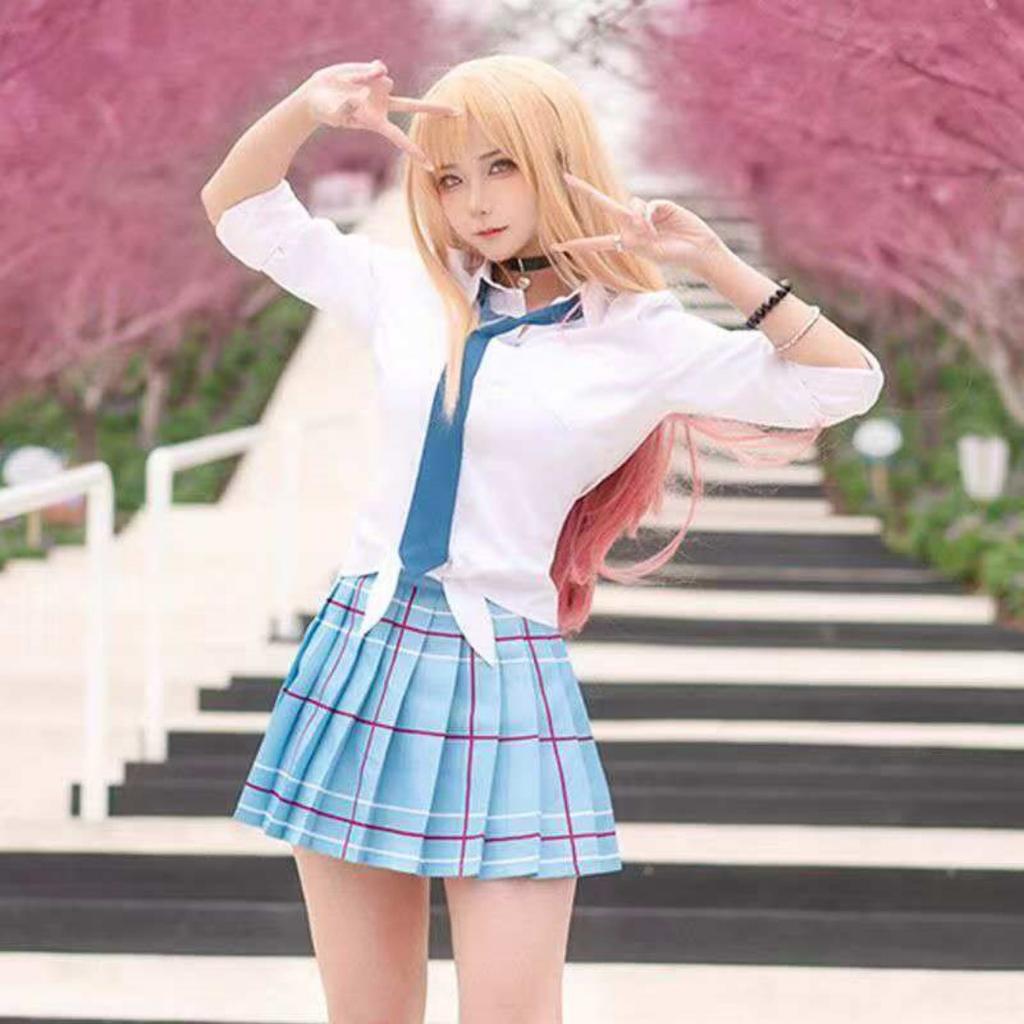 Kitagawa Marin Cosplay Anime Min Klesdrakt Darling Kitagawa Marin Cosplay Kostyme Kjoler Skoleuniform Parykk Øredobber Dress Jenter