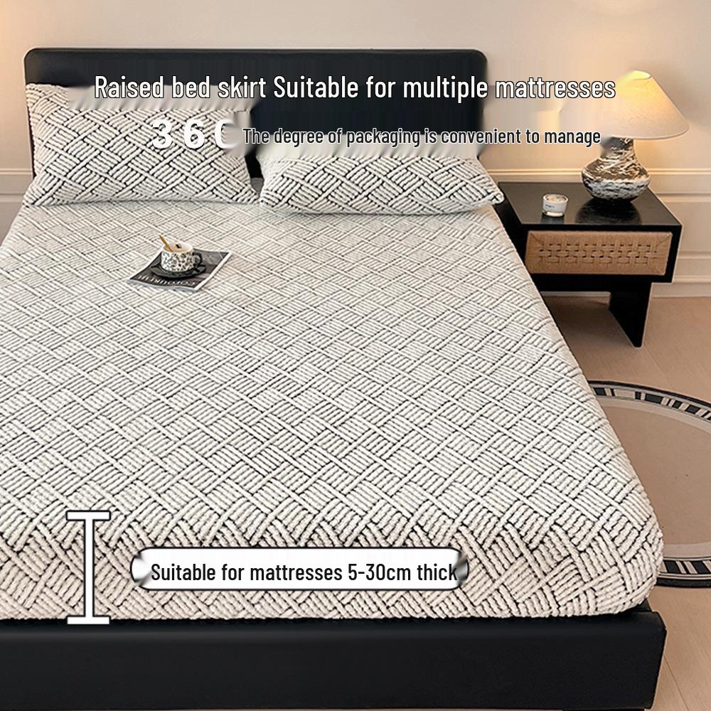 Thick Warm Jacquard Mattress Protector - Solid Color, Full-Coverage for Autumn/Winter