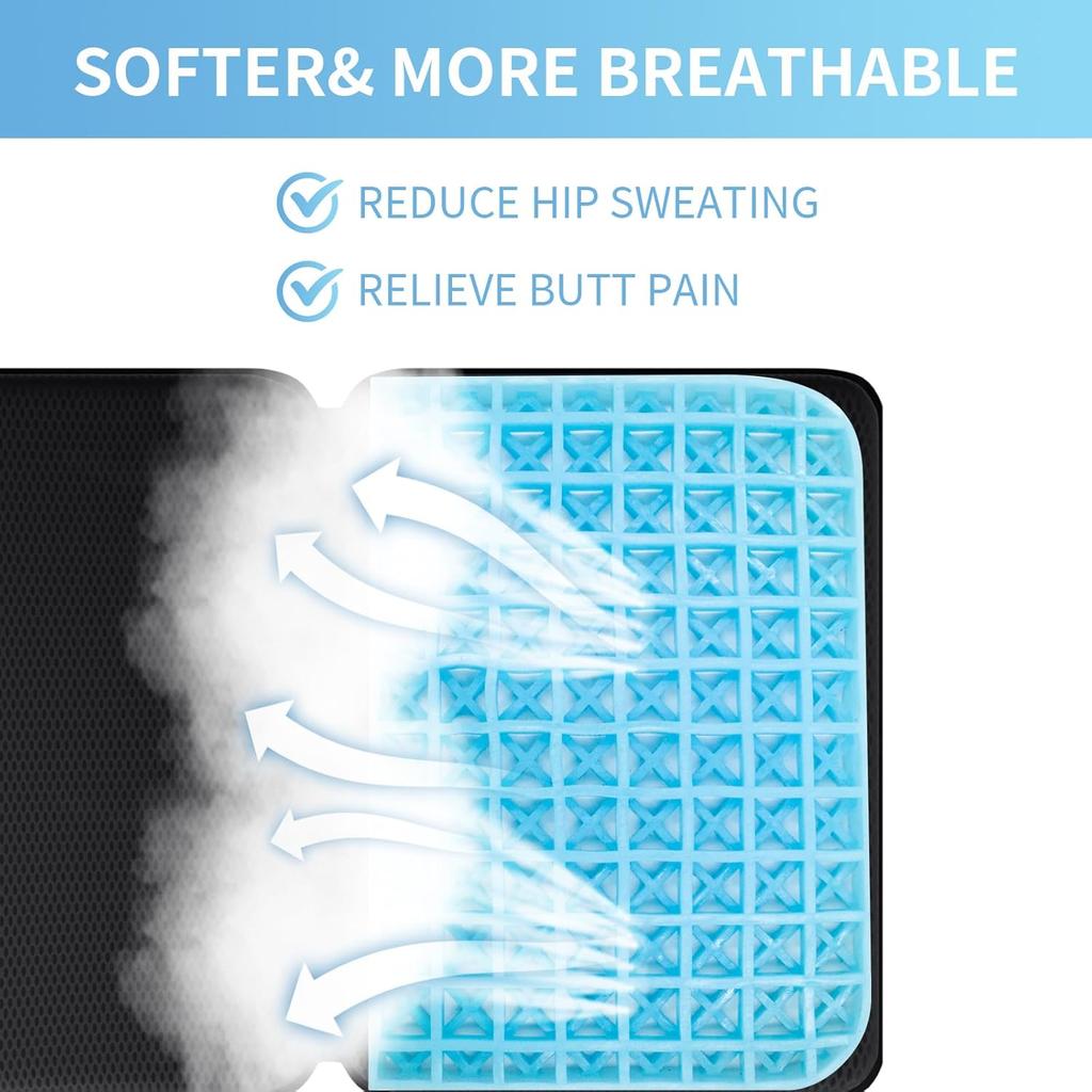 Portable Gel Seat Cushion,15.7'' x 10.6''Foldable Breathable Travel Thick Gel Seat Cushion for Office Chair, Car Seat, Wheelchair,Relief Long