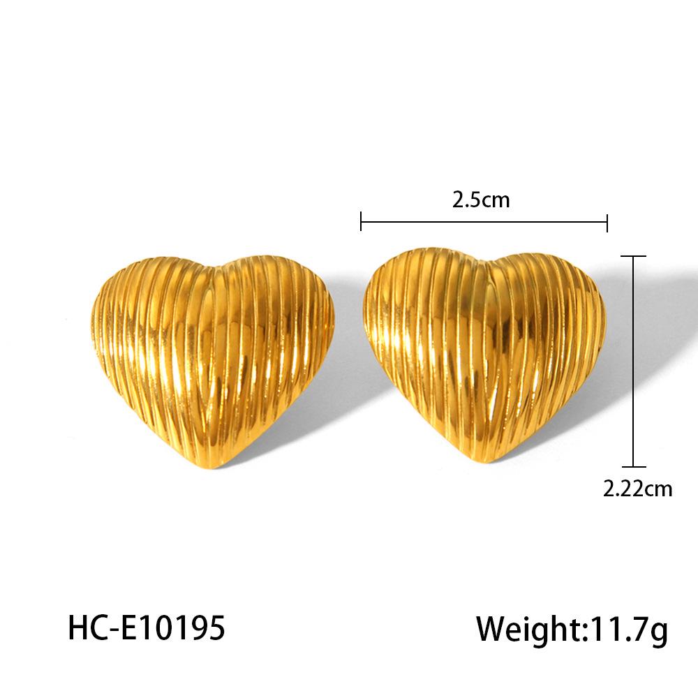 

18k Gold Stainless Steel Heart-Shaped Textured Stud Earrings for Women