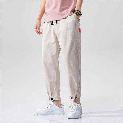 Spring and Summer Men's Pants  Cotton Slim Fit Small Leg Pants Straight Leg Ankle Pants Casual Versatile Solid Color