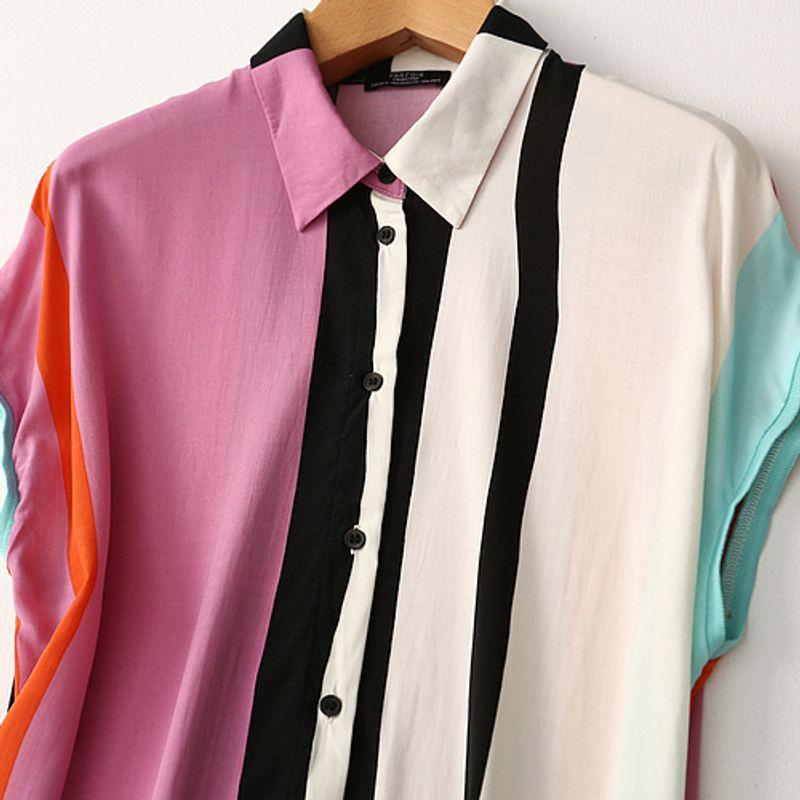 Self-Retention ~ Foreign Trade Export Color Vertical Stripes Cotton Silk Sleeveless Waistcoat Shirts Summer Mid-Length Artificial Cotton Top