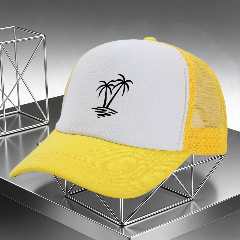 Palm Tree Beach Sunset Trucker Hat Adjustable Mesh Breathable Summer Vacation Baseball Cap Unisex
