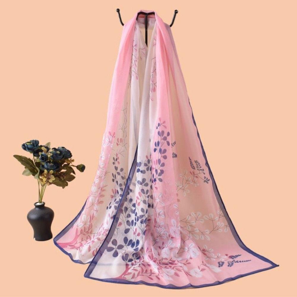 Floral Print Sunscreen Shawl Thin Shawl Silk Elegant Wrap Hijab  Summer