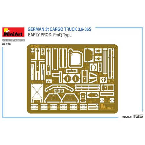 Miniart 1/35 Scale German 3-Ton Cargo Truck 3,6-36S Early Model PmQ Type Plastic Model MA35445