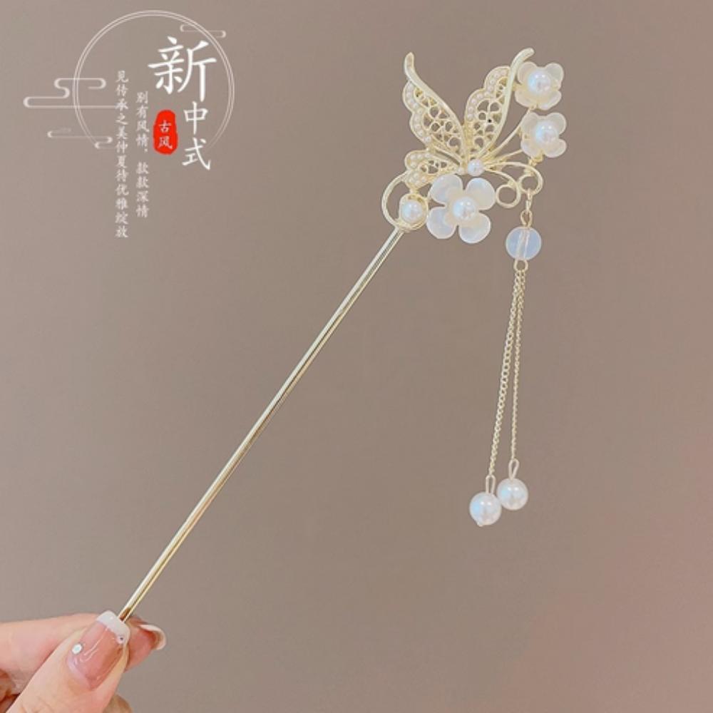 Elegant Chinese Style Hair Accessories Vintage Spring Flower Element Hairpins Light Luxury Tassel Hair Stick For Women Girls