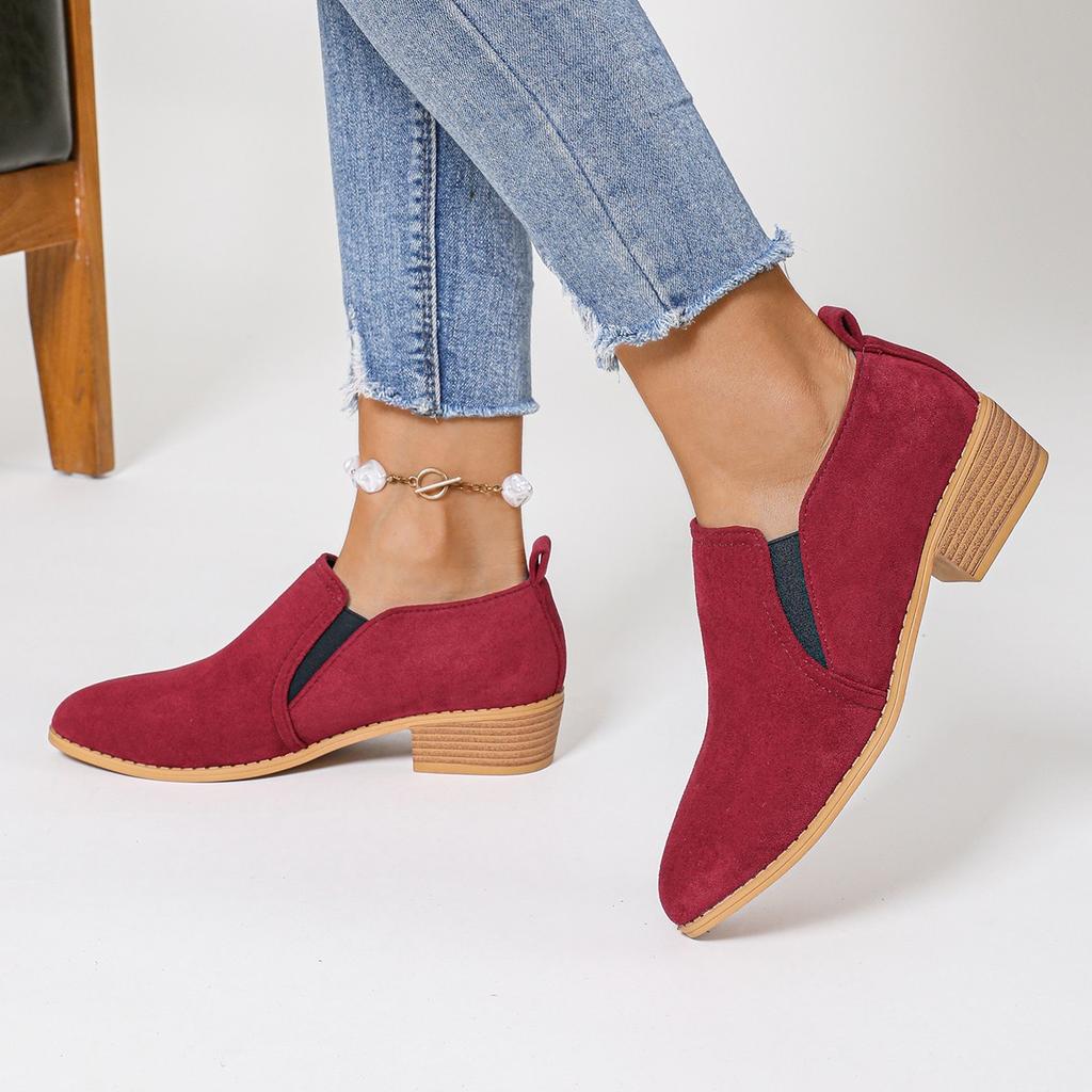2025 New Korean Version of Xiaoxiangfeng Fashion Suede Round Head British Style Thick Heel Casual Women's Fashion Shoes