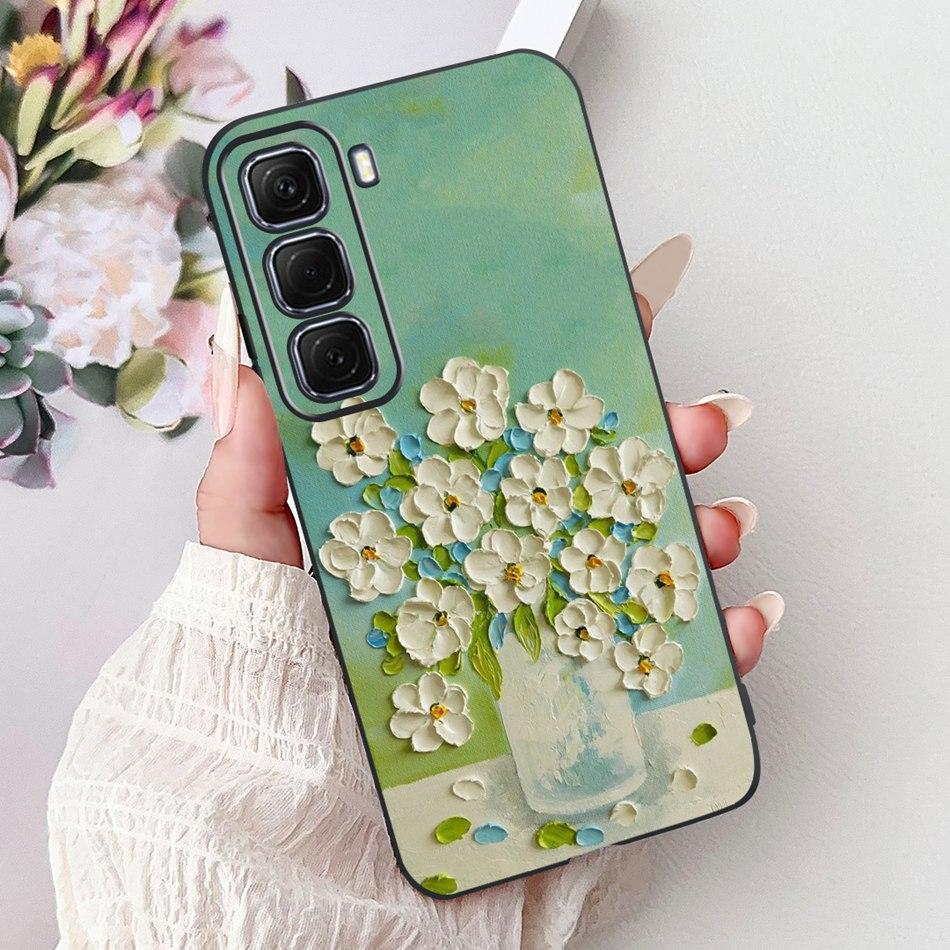 For Infinix Hot 50 4G Phone Case Hot 50 Pro+ 4G Hot50 Pro Elegant Floral Cat Pattern Black Silicone Soft TPU Cases