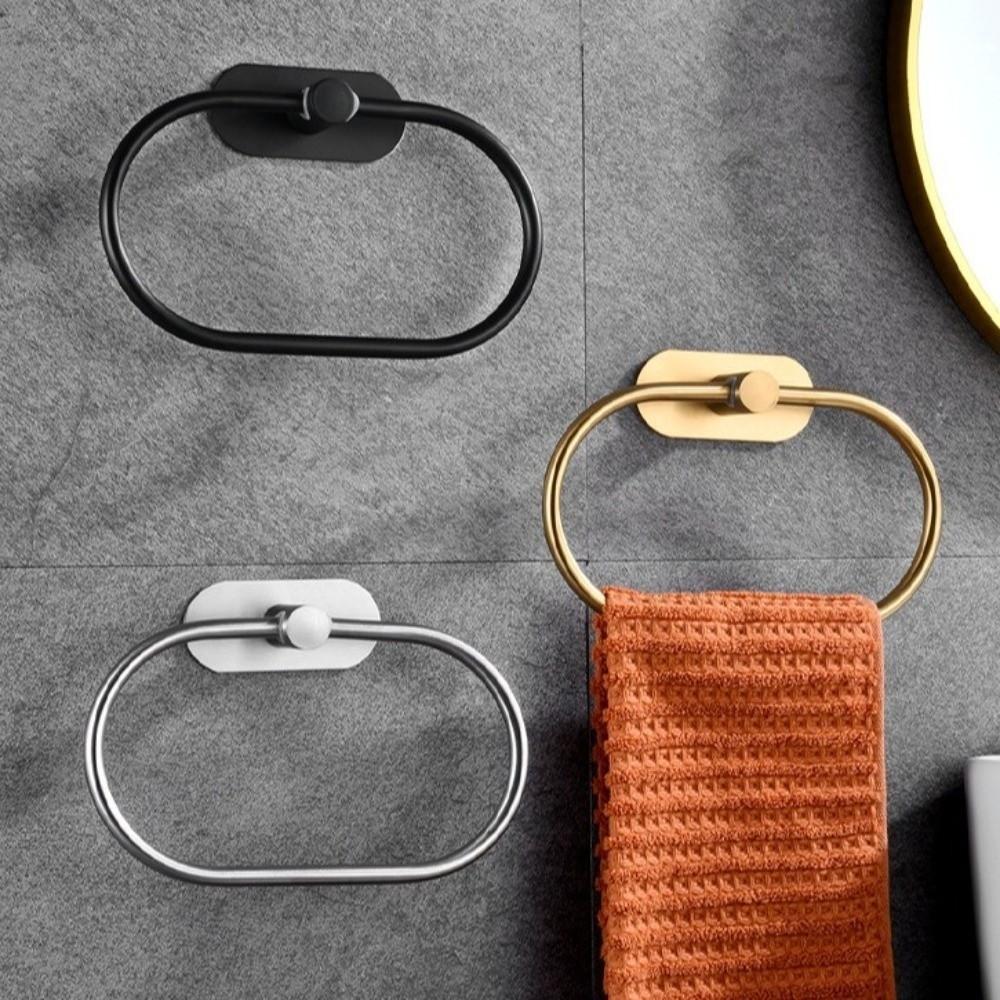 Wall Mounted Towel Ring Hook Rustproof Self-adhesive Towel Holder Hand Towel Holder  Bedroom Use