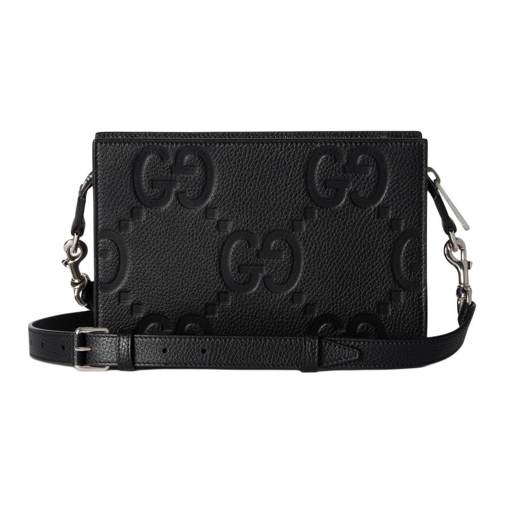 Gucci Pochette Zippée en Cuir Noir Gaufré GG Sac Bandoulière Pour Utilisation Quotidienne Unisexe