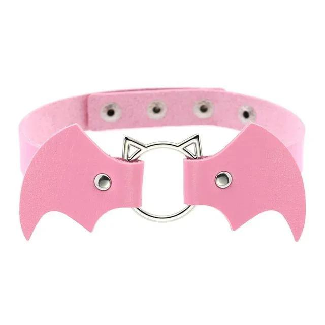 Fashion Simple Vintage Punk Gothic Harajuku Black White PU Leather Bat Choker Necklace for Women Statement Necklaces Jewelry