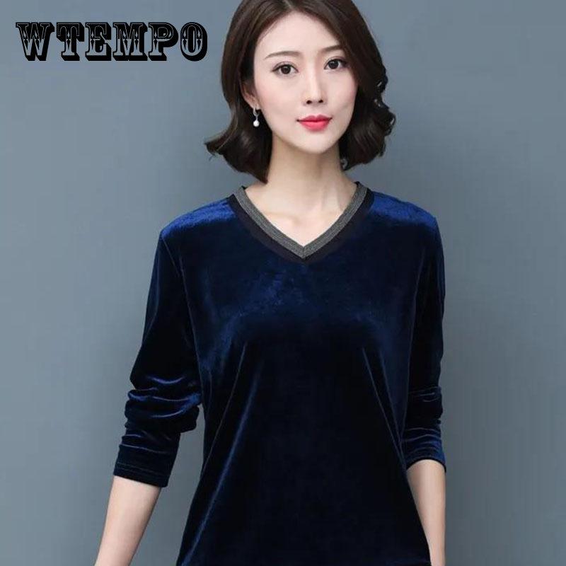 

Весенне-осенняя женская футболка, элегантная свободная повседневная женская футболка с v-образным вырезом и длинным рукавом, однотонная женская одежда, пуловер