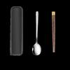 Portable 316L Stainless Steel Spoon & Wenge Wood Chopsticks Set