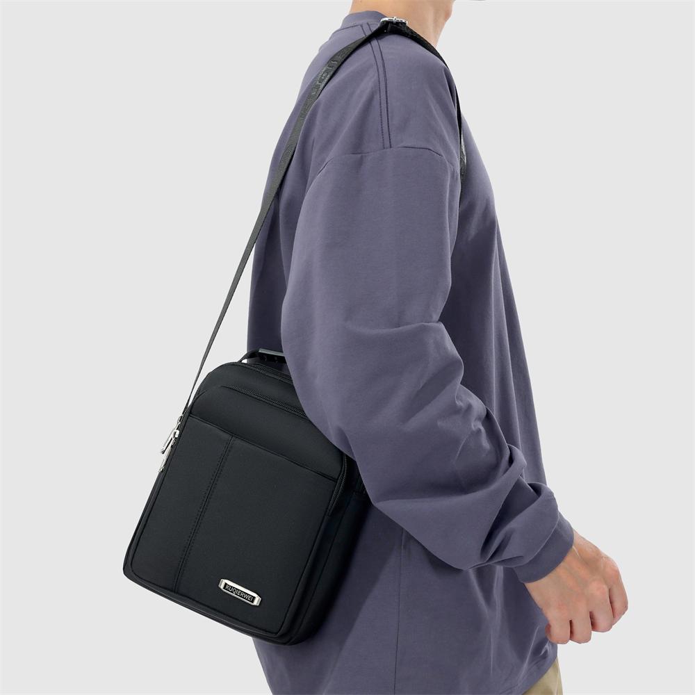 Waterproof Nylon Crossbody Bag for Men Casual Shoulder Messenger Bag with Handle and Zip