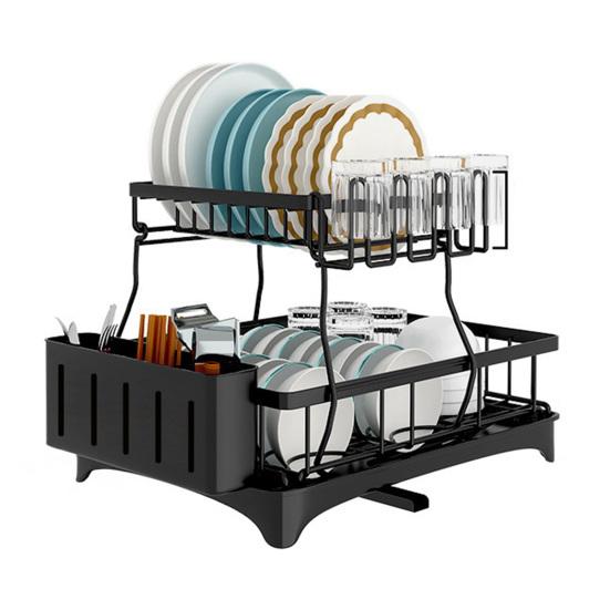 Tableware Stand Dish Drying Rack Large Capacity Double-Layer Design Anti-Rust Coating