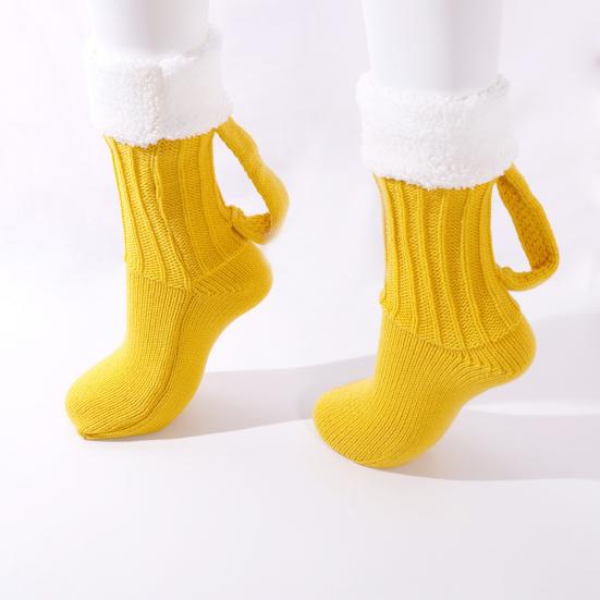 Beer Mug Socks Funny Knitted Crew Socks with Handle Men Women Autumn Winter Floor Socks for Christmas Halloween Birthday Gifts