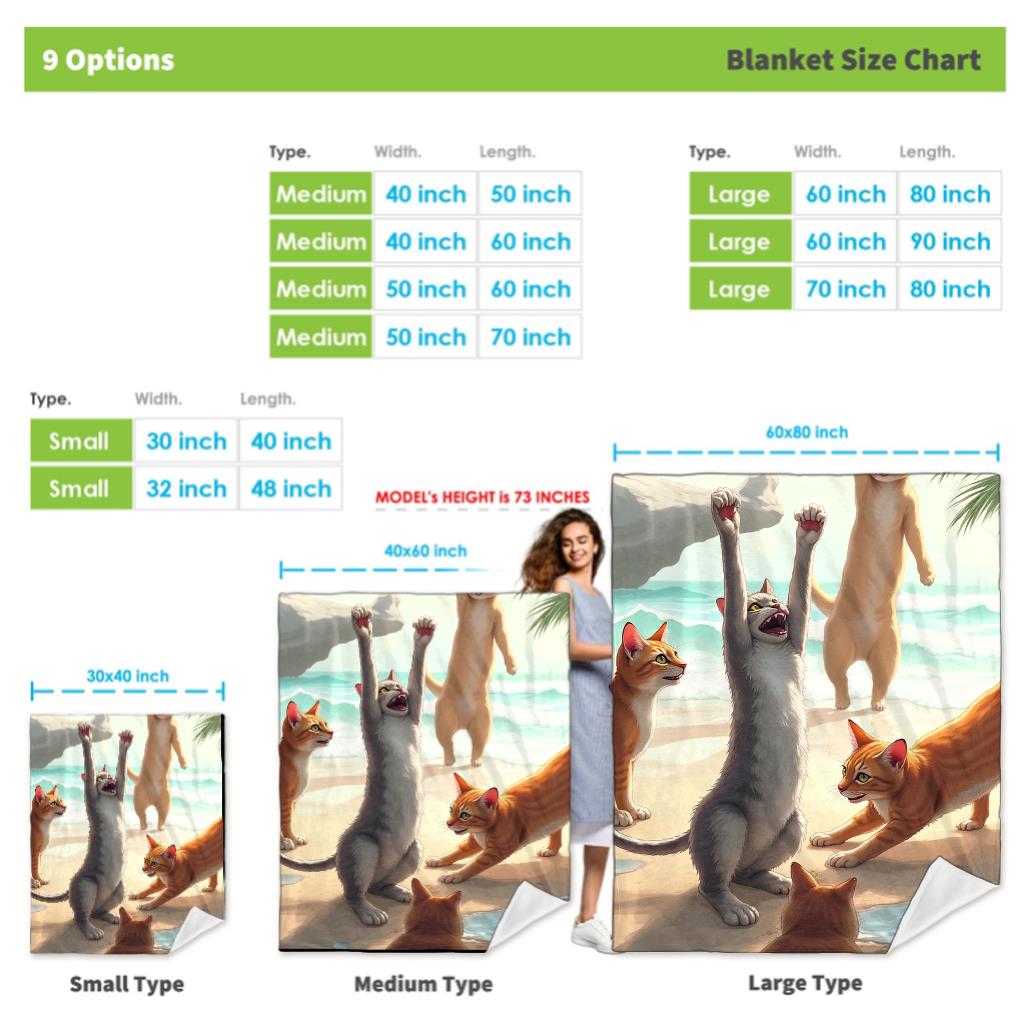 Fun Beach Cat Theme Flannel printed blanket suitable for all seasons suitable for living room office sofa and travel 180x250CM