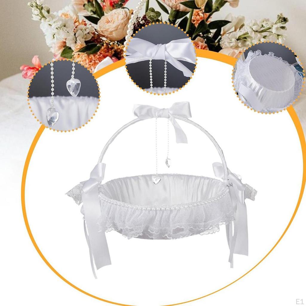 Flower Girl Basket,Fairy Lace Handbasket,Bridal Accessories,Satin Ribbons Basket for