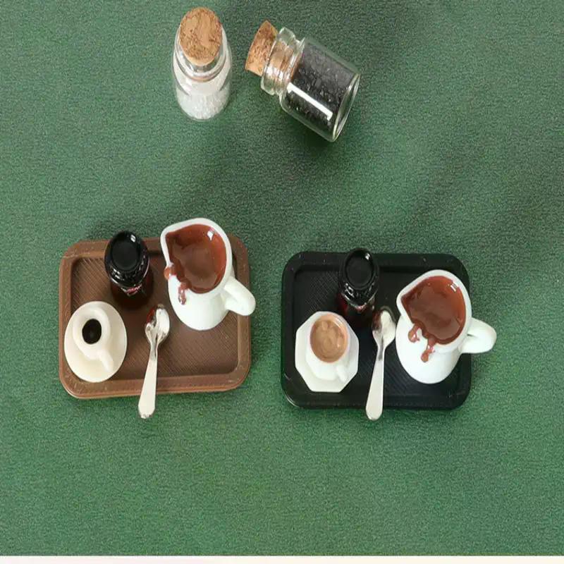 7Pcs Desktop Scene Simulation Micro Model Parts Handmade Miniature Dollhouse Coffee Cup Model Decorative Tray Plate Accessories