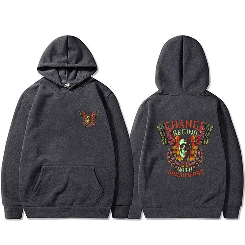 Change Begins with Discomfort Graphic Print Hoodie Unisex Gym Fitness Oversized Sportswear Men Women Hoodies