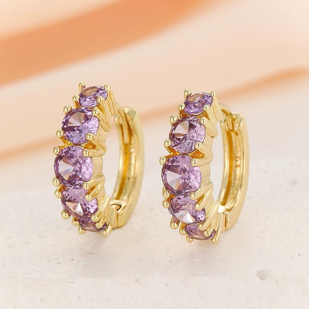 Шарм Женские Фиолетовый Циркон Серьги-кольца Винтажная Мода Золотой Цвет Свадебные Для Женщин
