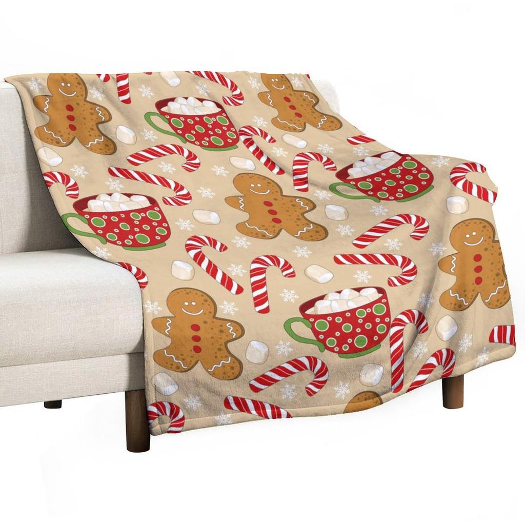 Christmas Gingerbread Man Digital-printed Polyester Bedroom Velvet Flannel Cover Blanket Fleece Soft Cover Blankets for Beds