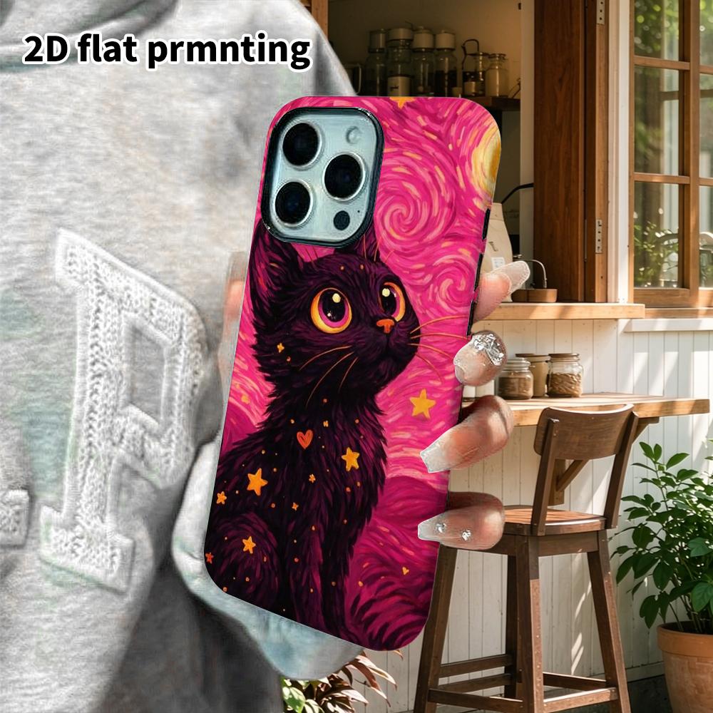 Phone Case: 2D Flat Design Suitable for iPhone 18 17 16 15 14 13 Pro Film Protective Case, Couple Style, Black Cat, Christmas and Halloween Gift