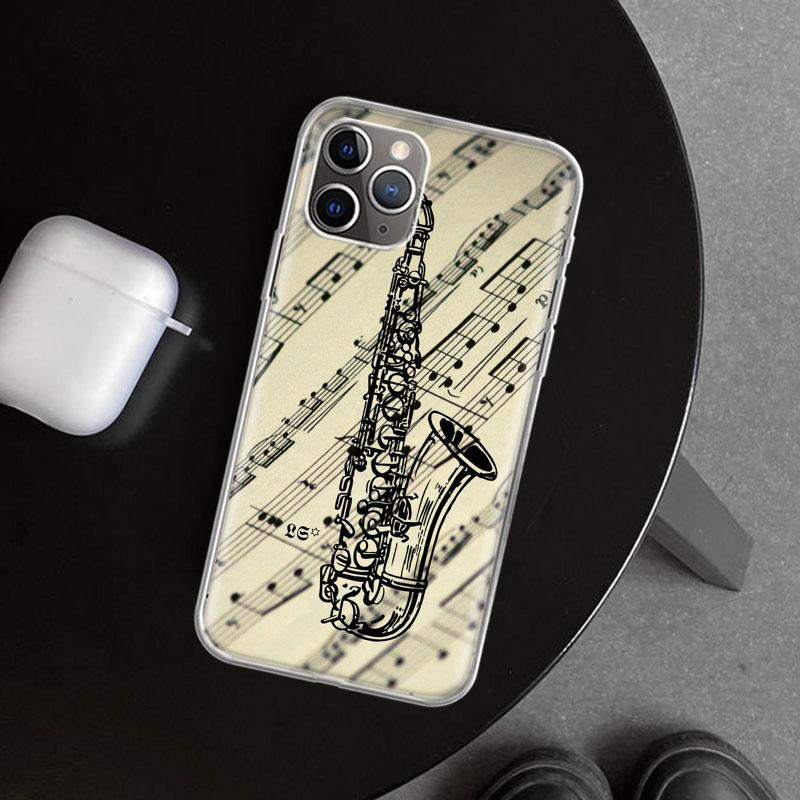 Music Saxophone Instrument Phone Case Cover for iPhone 11 12 13 Mini 14 15 Plus 16 Pro Max 17 Air 7 8 + SE Art Customized Fundas