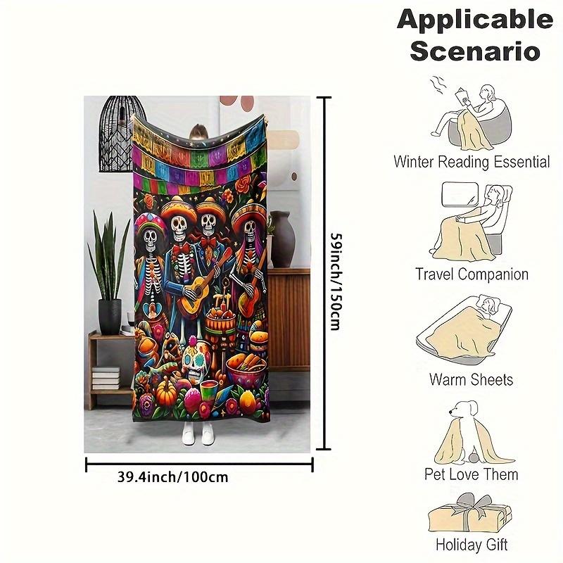 Dia de Muertos Flanelldecke - Weich & Warm für Sofa/Bett/Büro, Perfektes Halloween- & Weihnachtsgeschenk, Ganzjahres-Gemütlichkeit
