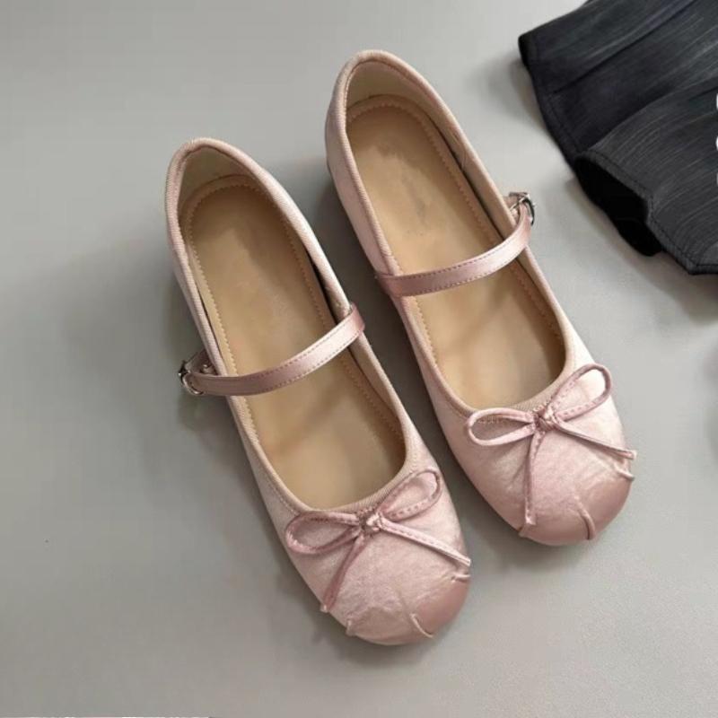 Women s new bow shallow mouth single shoe for spring summer solid color round toe low cut simple comfortable women s shoes 35 розовый 2290₽