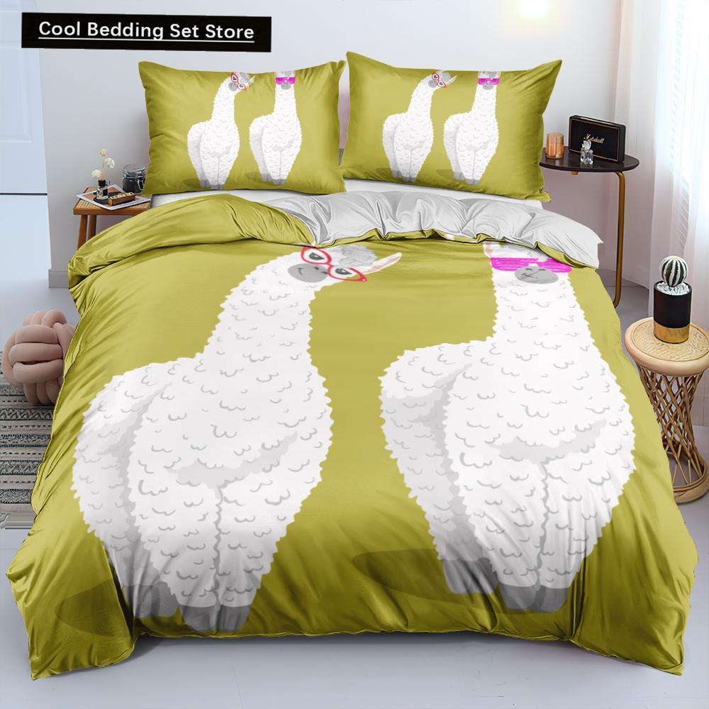 Alpaca Duvet Cover King Queen Size Kawaii Farm Animal Theme Bedding Set Kids Cartoon Llama Alpaca 2/3pcs Polyester Quilt Cover
