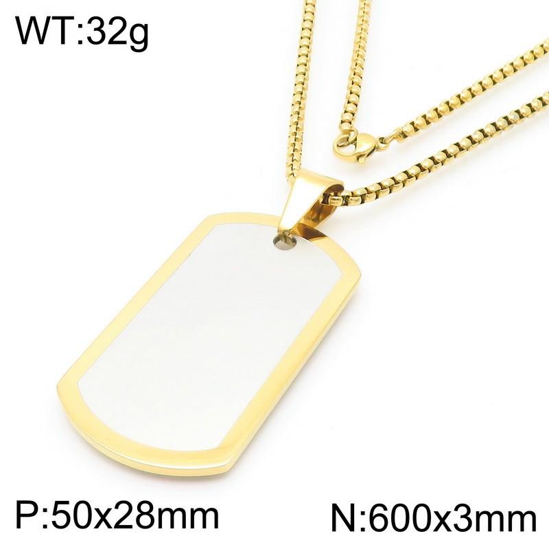 Creative Dazzle Color Square Tag Necklace for Men Hip Hop Polished ID Accessory Stainless Steel Trend Jewelry 60cm Length