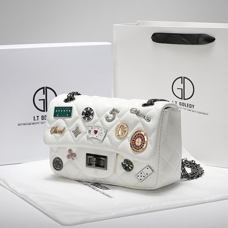 Hong Kong ITGDLEDY Genuine Leather Luxury Brand Medallion Chain Small Bag New Single Shoulder Crossbody Bag for Women